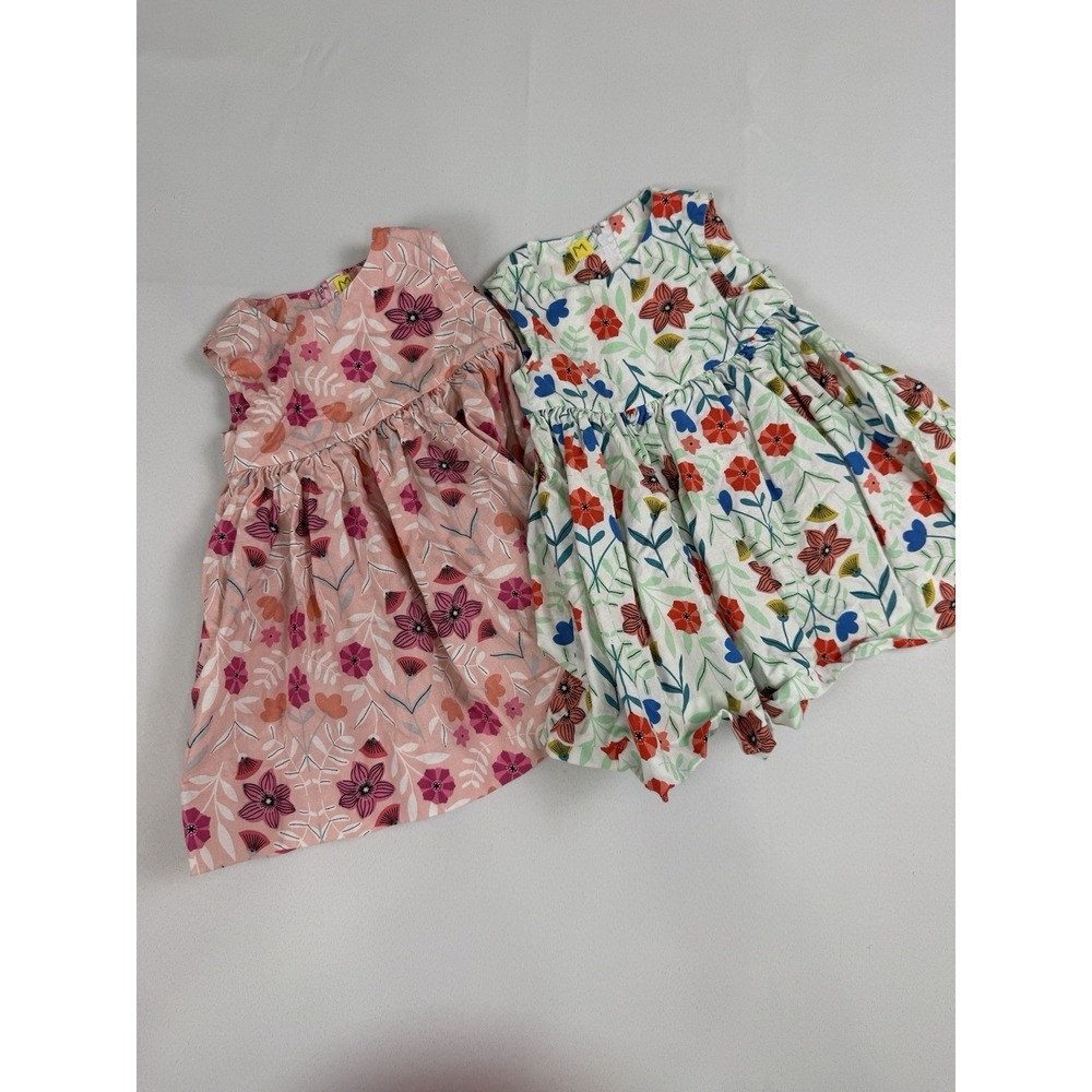 PINK Girls Floral Summer Dress Lot 2 Pink White Sleeveless Toddler 12-18M